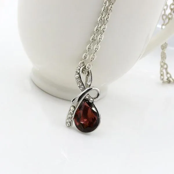01 Necklaces N1524 Silver Burgundy Teardrop Gemstone with Rhinestones Necklace with FREE Earrings 01 Necklaces N1524 Silver Burgundy Teardrop Gemstone with Rhinestones Necklace with FREE Earrings