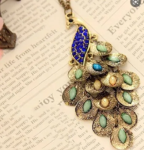alice Necklaces N1909 Bronze Gemstone Peacock Necklace with FREE Earrings