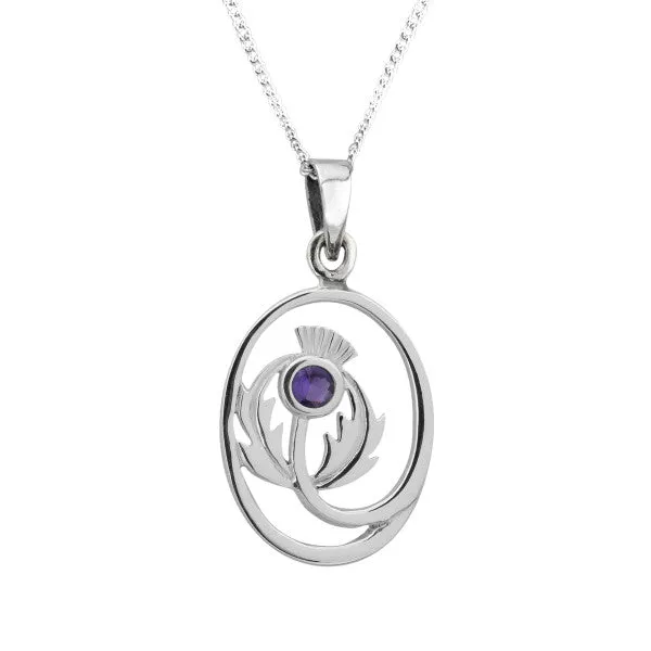 Hamilton Young Scottish Thistle Pendant with Amethyst Colour Stone Necklaces Hamilton Young Scottish Thistle Pendant with Amethyst Colour Stone Necklaces