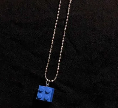L493 Blue Building Block on Beaded Chain Necklace FREE Earrings polly Necklaces L493 Blue Building Block on Beaded Chain Necklace FREE Earrings polly Necklaces