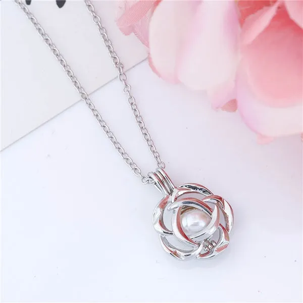 N755 Silver Flower Design Pearl Necklace with FREE Earrings 02 Necklaces