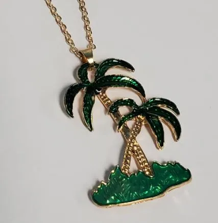 POLLY Necklaces N672 Gold Baked Enamel Palm Tree Necklace with FREE Earrings