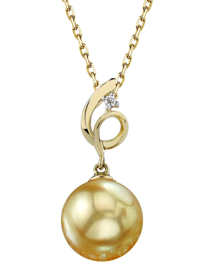 spt Necklaces Golden South Sea Pearl Diamond Pirouette Pendant