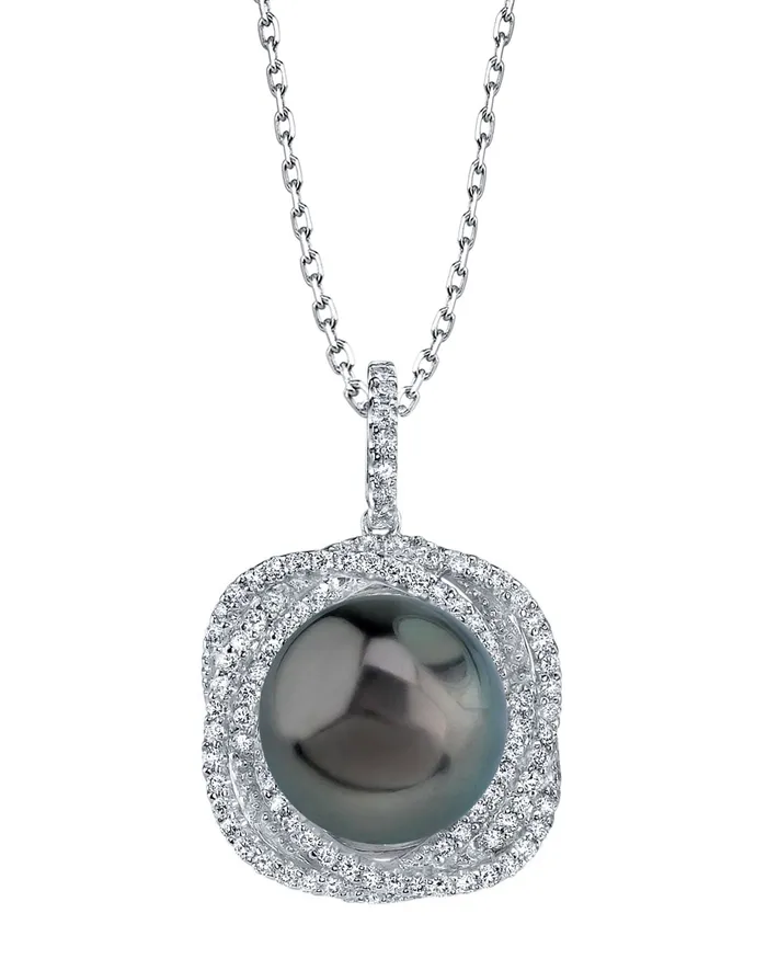 spt Tahitian South Sea Pearl Diamond Braided Pendant Necklaces